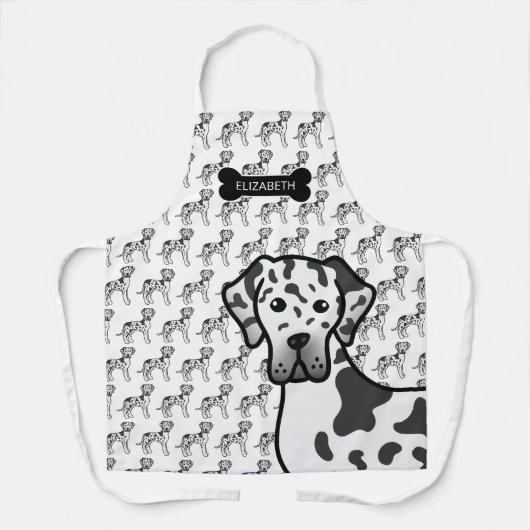 Tablier Harlequin Great Dane Cute Cartoon Chien & Nom (Recto)