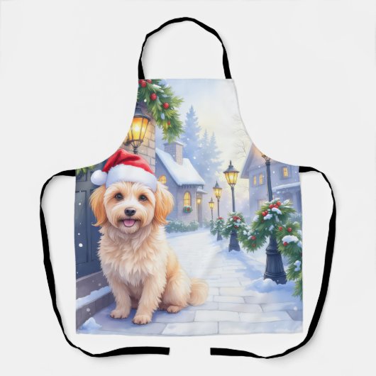 Tablier Havanese Snowy Village Walk Santa Hat Christmas (Recto)