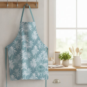 Tablier Hawaiian Palm Tree Silhouette Motif Turquoise ID10