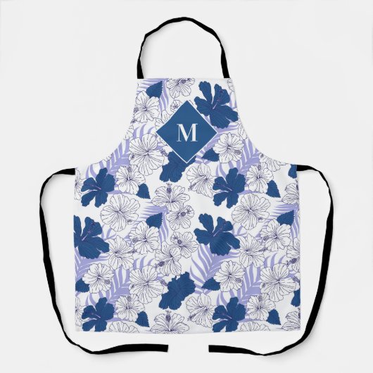 Tablier Hawaiian Print Mens Blue Tropical Monogram Apron (Recto)