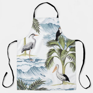 Tablier Hawaiian vintage, motif d'été fleuri.