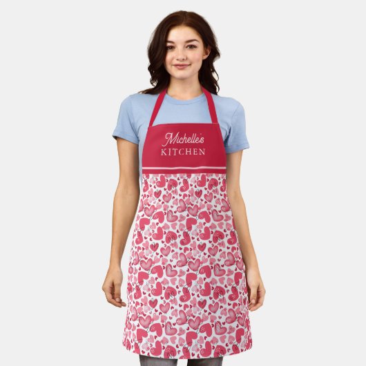 Tablier Heart Pattern Valentines Day Apron Gift (Porté)