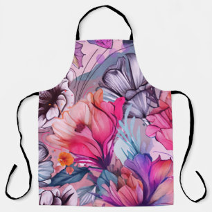 Tablier Hello Spring Happiness Time, aquarelle florale