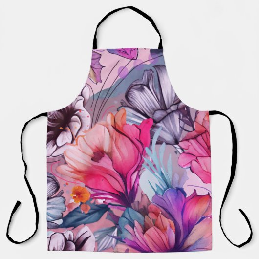 Tablier Hello Spring Happiness Time, aquarelle florale (Recto)