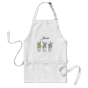 Tablier Herbes lavande Pots Fleurs violettes Aquarelle
