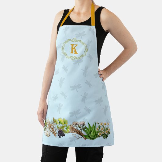 Tablier Herbes libellules Monogramme initial (Insitu)