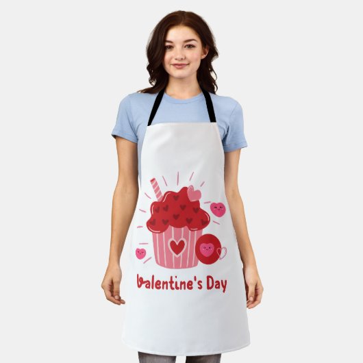 Tablier Heureuse Sainte-Valentin - Coeurs rouges Images mi (Porté)