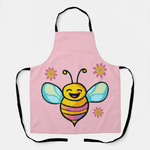 Tablier Heureux bébé abeille souriante avec des fleurs.