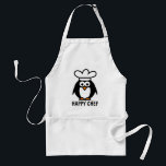 Tablier heureux de pingouin de chef pour les<br><div class="desc">Tablier heureux de pingouin de chef pour les hommes, des femmes et des enfants. Pingouin mignon de bande dessinée avec le casquette de chef et le texte personalizable. Tabliers de BBQ/cuisine dans jaune beige et le blanc.</div>