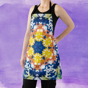 Tablier Hex Mandala bleu jaune orange et vert