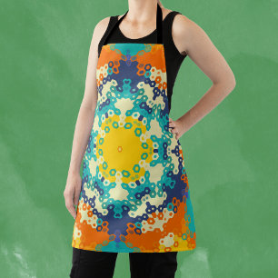 Tablier Hex Mandala bleu orange et jaune