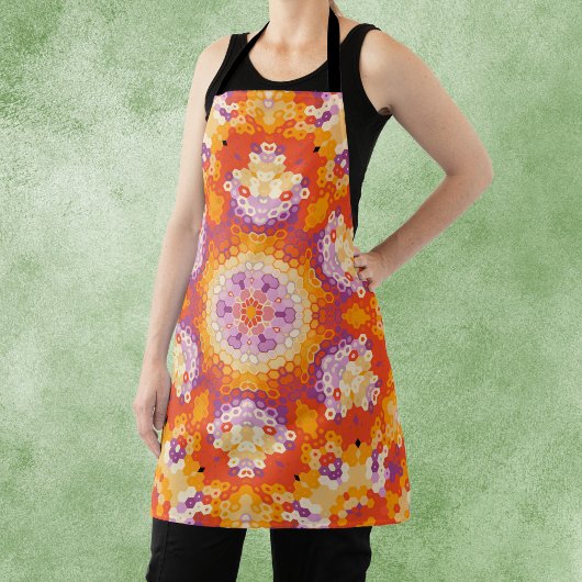 Tablier Hex Mandala orange violet blanc