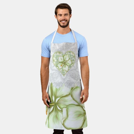 Tablier Hibiscus & dentelle BLANC (Porté)