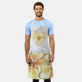 Tablier Hibiscus & dentelle JAUNE (Porté)