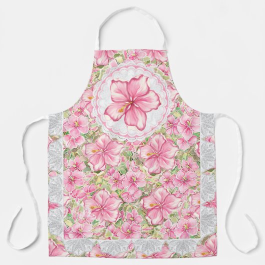Tablier Hibiscus & dentelle PINK (Recto)