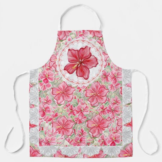 Tablier Hibiscus & dentelle RED (Recto)
