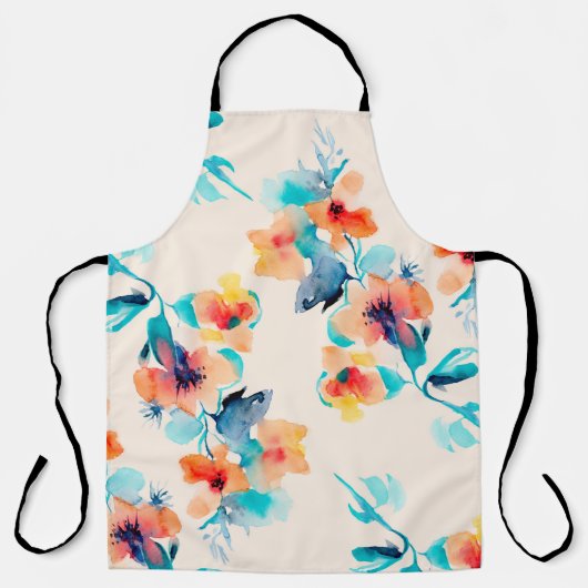 Tablier Hibiscus fleurs aquarelle illustration motif (Recto)