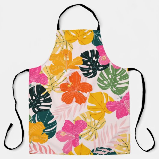 Tablier Hibiscus & Monstera : Vibrance tropicale (Recto)