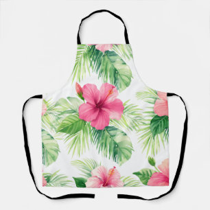 Tablier Hibiscus rose tropical palmier aquarelle