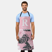 Tablier Hibiscus rose tropical personnalisé (Porté)