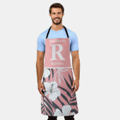 Tablier Hibiscus rose tropical personnalisé (Porté)