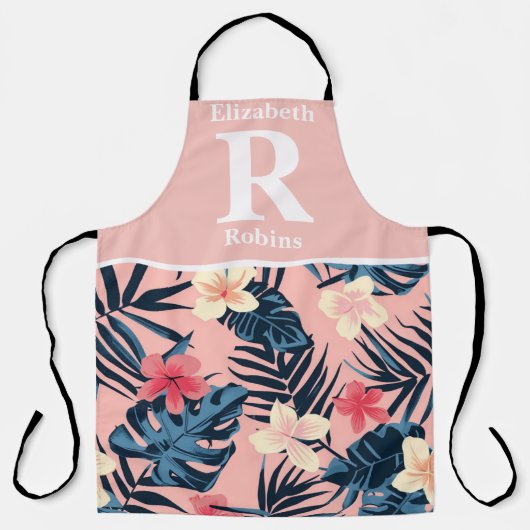 Tablier Hibiscus rose tropical personnalisé (Recto)
