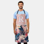 Tablier Hibiscus rose tropical personnalisé (Porté)