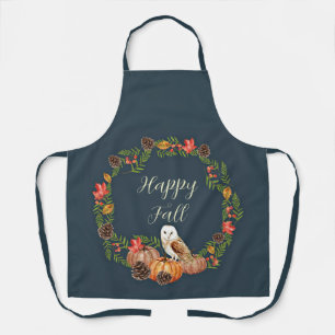 Tablier Hibou d'automne et citrouilles avec texte personna