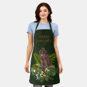 Tablier Hibou de Noël Nature et Animaux Vacances Vert  (Porté)