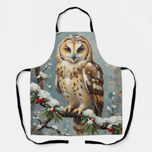Tablier Hibou des neiges vintage avec décoration de Noël e