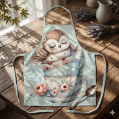 Tablier Hibou endormi dans des tasses à thé florales empil