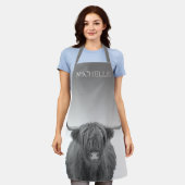 Tablier Highland Cow Farmhouse Cabine Grey Personnalisé (Porté)