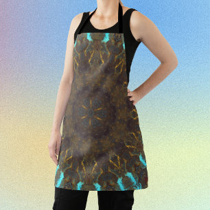 Tablier Hippie psychédélique bleu or et rouge foncé