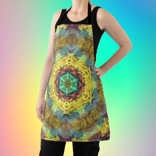 Tablier Hippie psychédélique jaune bleu et vert