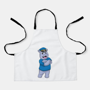 Tablier Hippo en tant que policier avec casquette de polic