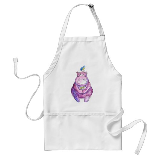 Tablier Hippo mignon violet blanc (Devant)