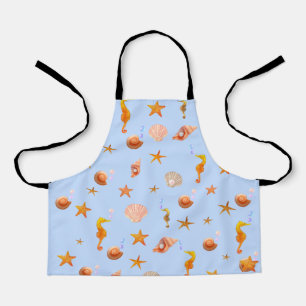 Tablier Hippocampes de mer & coquillages sur fond bleu cla