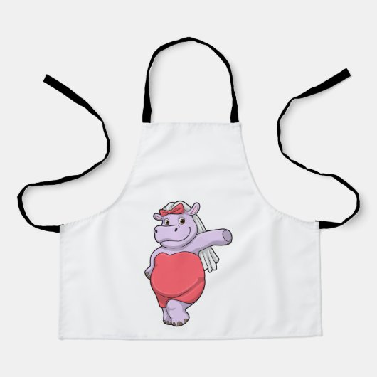 Tablier Hippopotame en mariée avec voile et nœud (Recto)