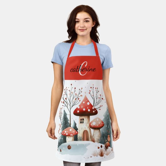 Tablier Hiver Bois Forêt Champignons Monogramme Nom (Porté)