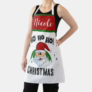 Tablier Ho Ho Ho Noël Avec Votre Nom Drôle Père Noël Face