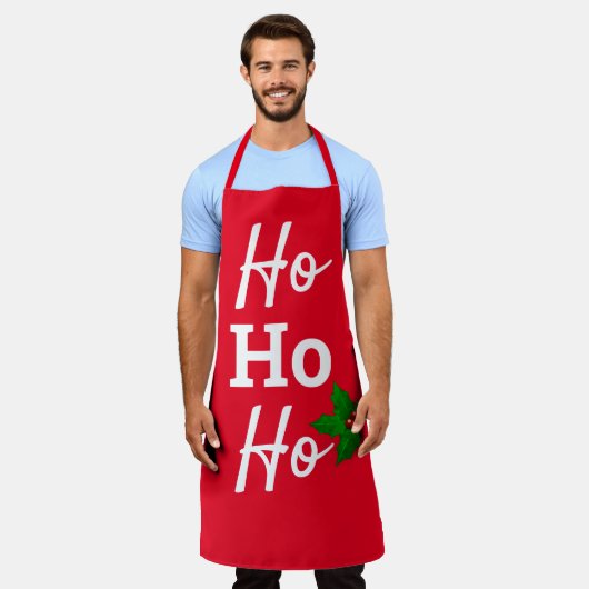Tablier Ho Ho Ho Rouge Blanc Noël Tout En Imprimé (Porté)