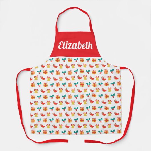 Tablier Holly Bell Noël Stocker Motif Nom personnalisé (Recto)