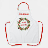 Tablier Holly Feuilles & Berries Wreath Joyeux Noël (Recto)