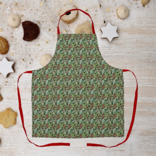 Tablier Holly Feuilles et Red Berries Motif Apron