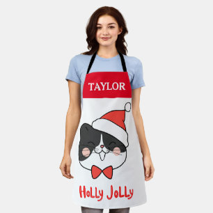Tablier Holly Jolly Cute Christmas Père Noël Cat