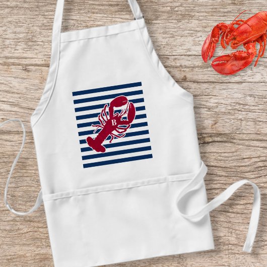 Tablier Homard rouge nautique Monogramme Bleu Bleu Blancs