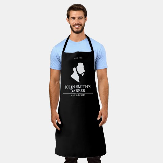 Tablier Homme avec barbe Barbier Logo Apron (Porté)