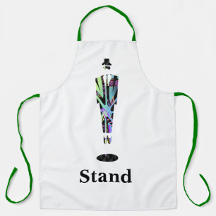 Tablier Homme debout sangles vertes cuisine blanche artisa