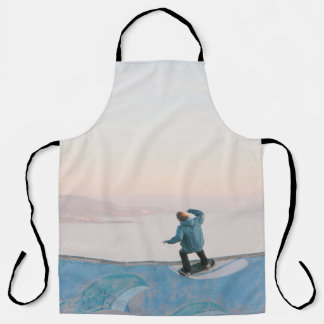 Tablier Homme en skate bleu sur mur sur la plage