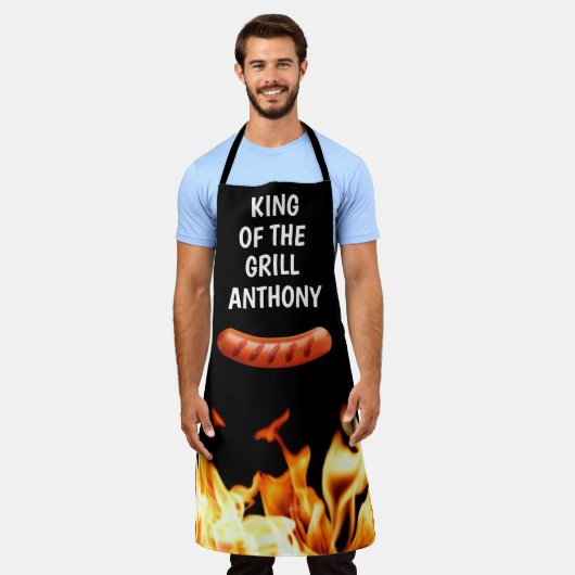 Tablier Hommes Saucage Noir Roi du Grill Chef BBQ (Porté)